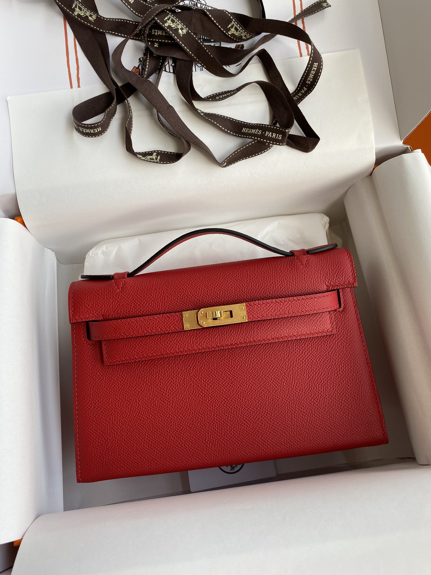 Hermes Mini Kelly Pochette 22cm Bag In Red Epsom Leather